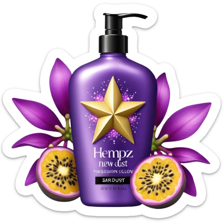 Isolated, hyperrealistic iridescent purple color, Hempz NEW Star Dust Body Lotion, Iridescent Glow Shimmer, Passionfruit and Wild Orchid, Hydrating and Nourishing Moisturizer sticker