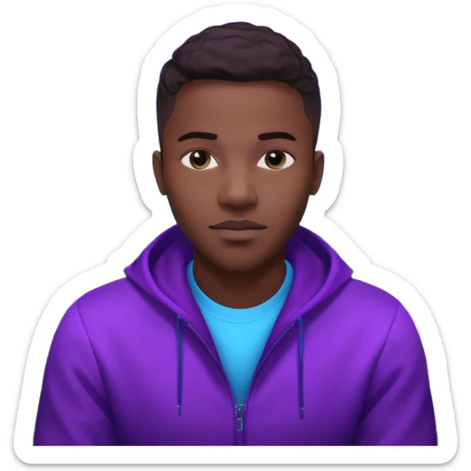 Développeur homme noir, dans un espace de coworking moderne, lumière néon bleue et violette, reflet sur son visage concentré, code affiché sur plusieurs écrans, légère profondeur de champ, ambiance professionnelle, style cinématique 4K, détails précis, peau naturelle, contraste fort. sticker