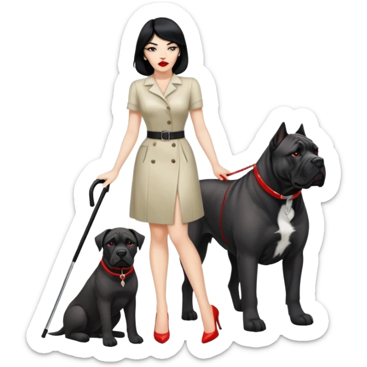 fashionable woman with red lips and black hair next to a Cane Corso dog sticker