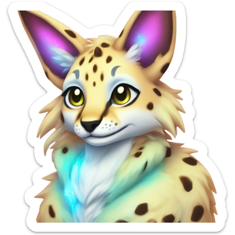 Cute Kawaii Epic Ethereal Sparkly Colorful Sergal-Serval-Vernid full body sticker