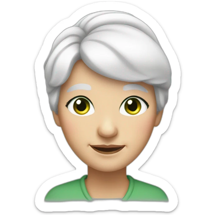 old woman grandma with white hair in a bun, white skin, green eyes sticker