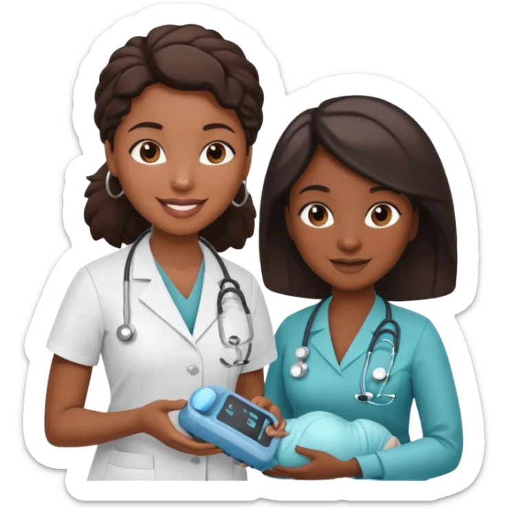 black female doctor and white ultrasound technician performing a fetal ultrasound sticker