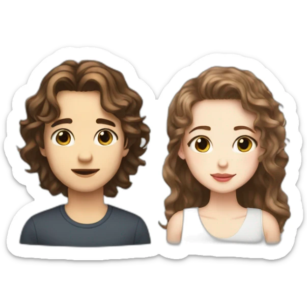 tall boy wavy hair and short girl straight hair white skin brown hair kiss sticker