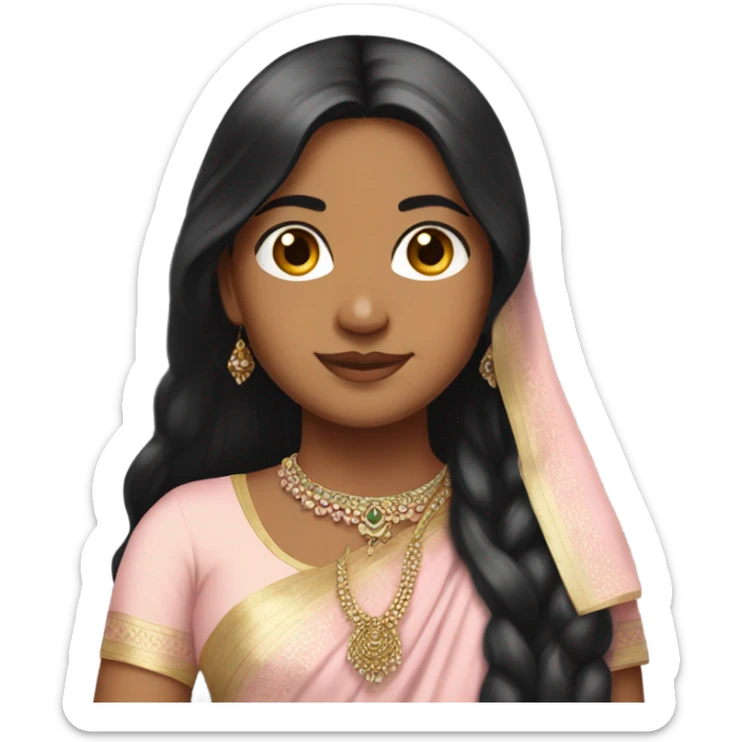 Indian girl with long black hair wearing a light pink saree sticker