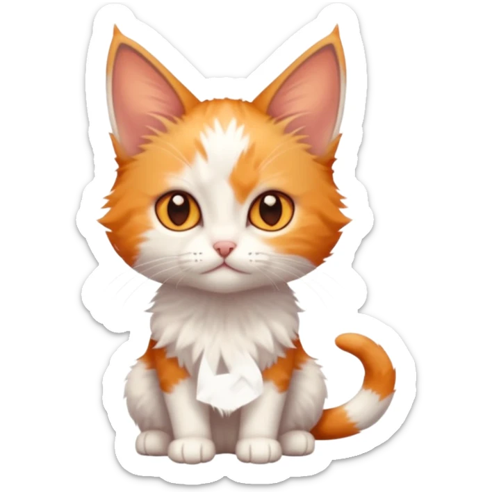 full body of very small + skinny ginger and white kitten with deep orange eyes and triangular shaped face sticker