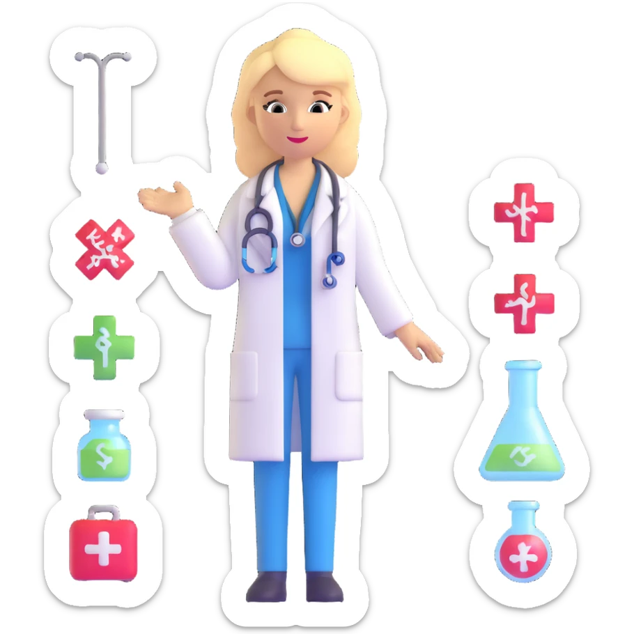blonde woman doctor with medical symbols sticker