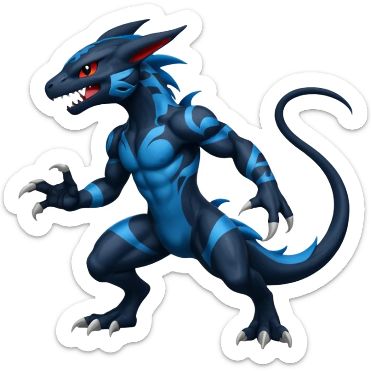 Black and Blue Venom-Stitch-Zekrom-Salandit-Sneasel-fusion, full body, tribal markings  sticker