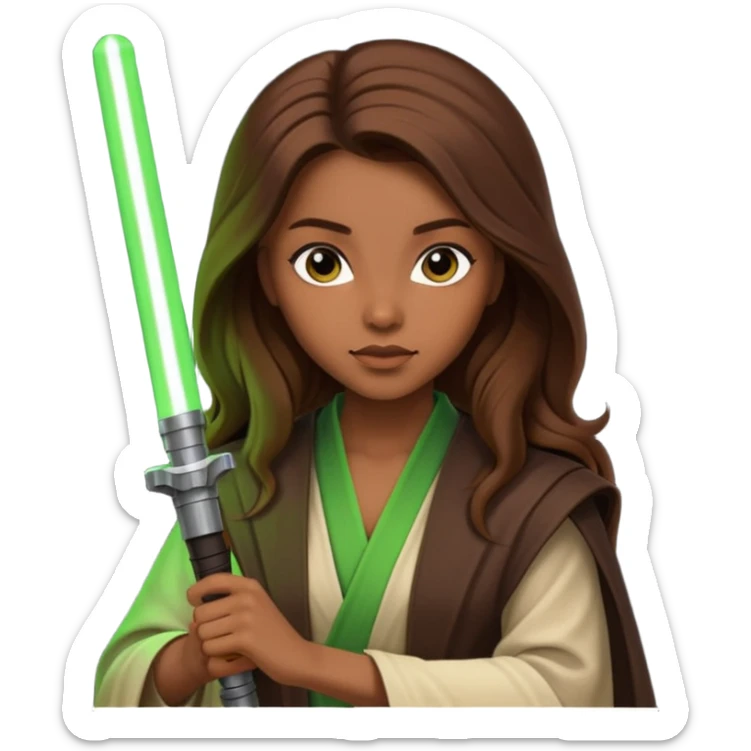 Ios 18, starwars green lightsaber jedi woman long brow hair  sticker