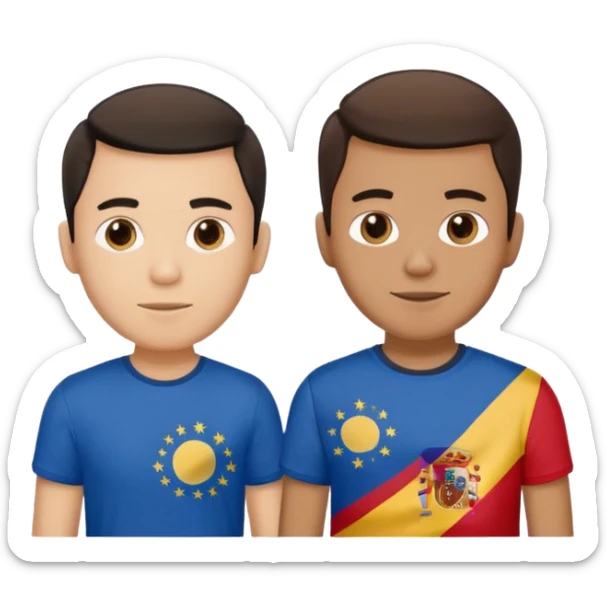 2 male Best buds , one in showing Philipines flag tshirt, one is Spain flag sticker