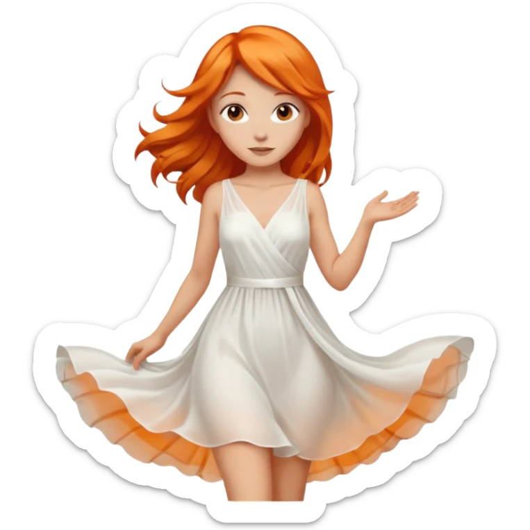 A woman with Orange hair, brown reyes And dresses with White dress sticker