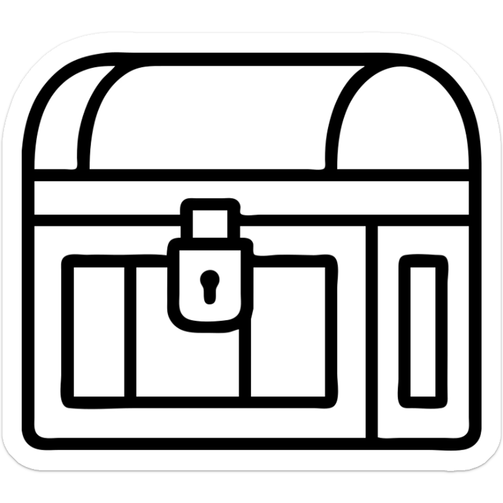 a weathered, worn, and grungy parchment styled red treasure chest with vintage feel sticker