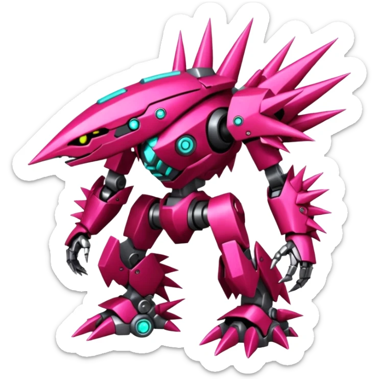 Edgy spiky faulty rue ruby Tropical Futuristic Modern Mecha-Fakémon-hybrid-creature (full body)  sticker