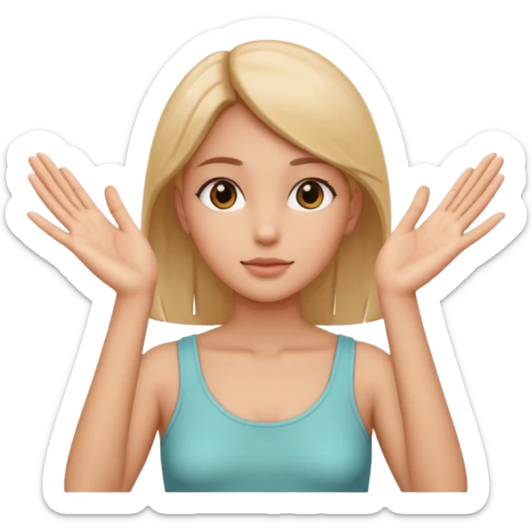 Girl with two hands in front out palms facing upwards and hands in front of her sticker