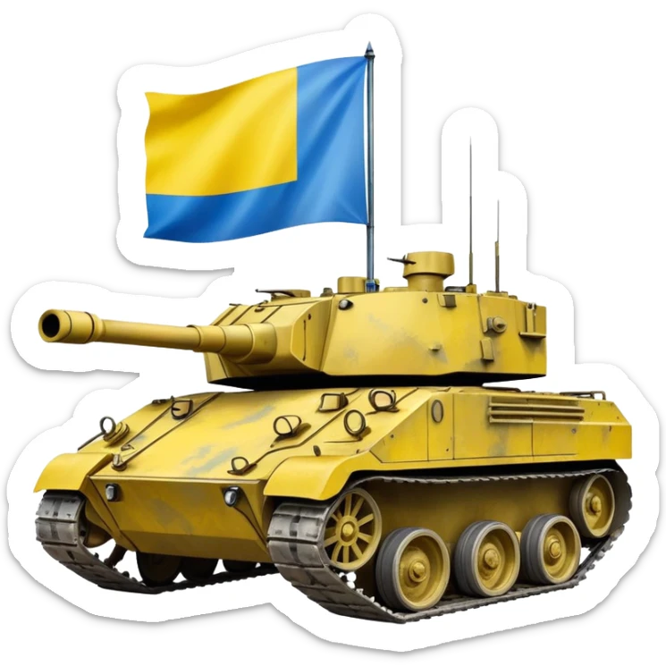 Tank with Ukrainian blue and yellow flag colors, military combat vehicle sticker