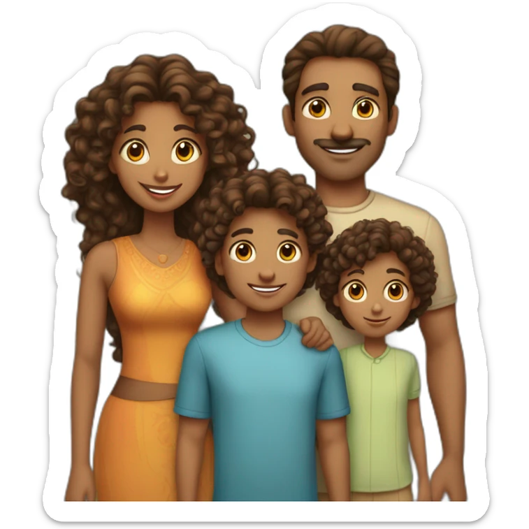 indian family with one daughter curly hair mom curly hair dad straight hair and one son straight hair sticker