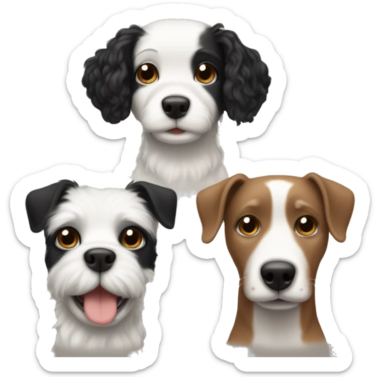 Three dogs one white with crazy straight hair one black with short hair black and one white with curly hair sticker