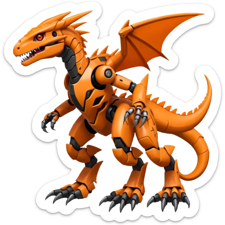 Cool Edgy Black Orange Digimon-Fakemon-Guilmon-Velociraptor-Dragon-Mecha full body sticker