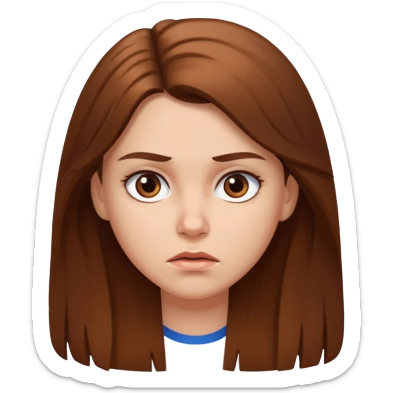 a white girl with brown long hair and brown eyes looking annoyed  sticker