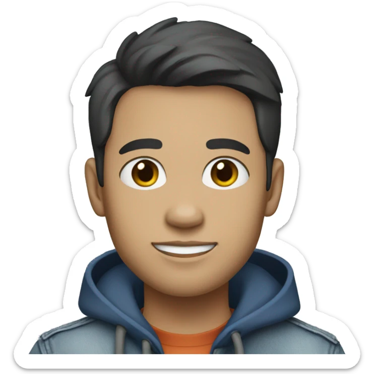 boy, 35 years old, black short hair, gray jacket, white skin tone, blue jeans sticker