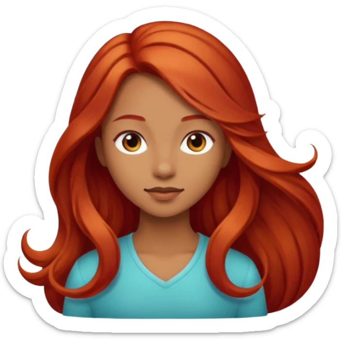 Girl with light brown skin and dark long red hair sticker