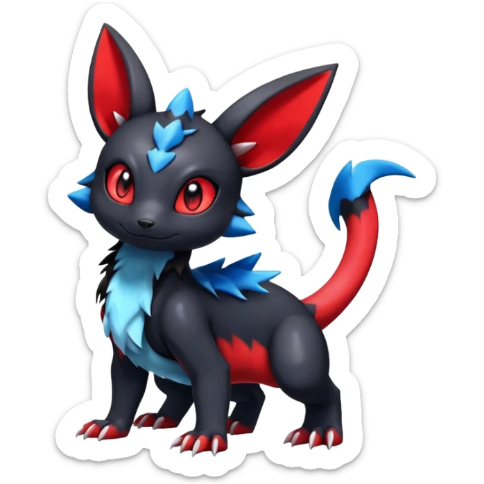 Cute Shiny Guilmon-Salandit-Umbreon-Fakémon-hybrid-creature (full body)  sticker