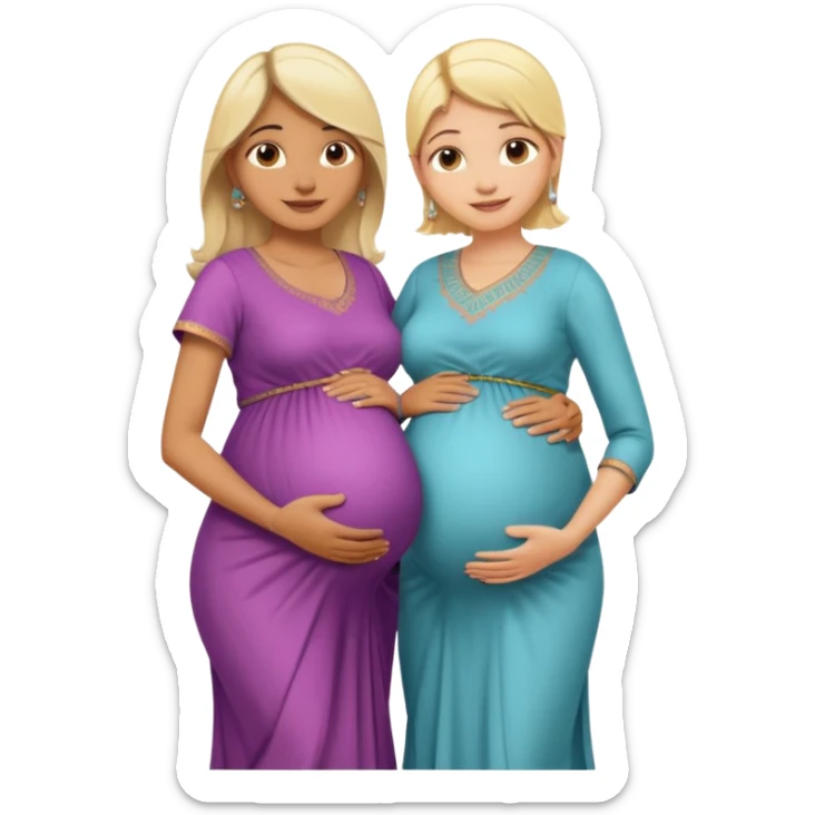 pregnant Indian woman in modern dress with a blonde white partner, both with gentle smiles sticker