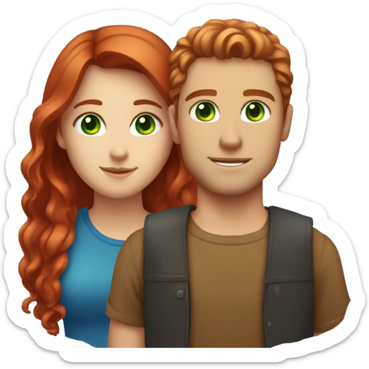 Girlfriend: Red hair with green eyes with Boyfriend: dark brown hair man with blue eyes sticker
