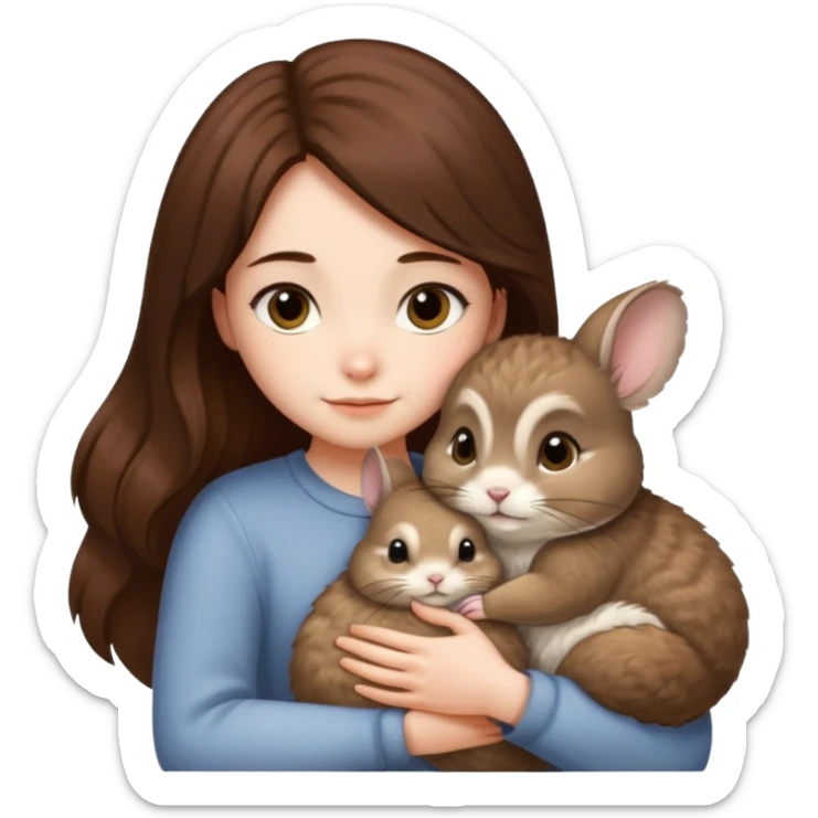 dark chestnut haired girl hugging british golden chinchilla sticker