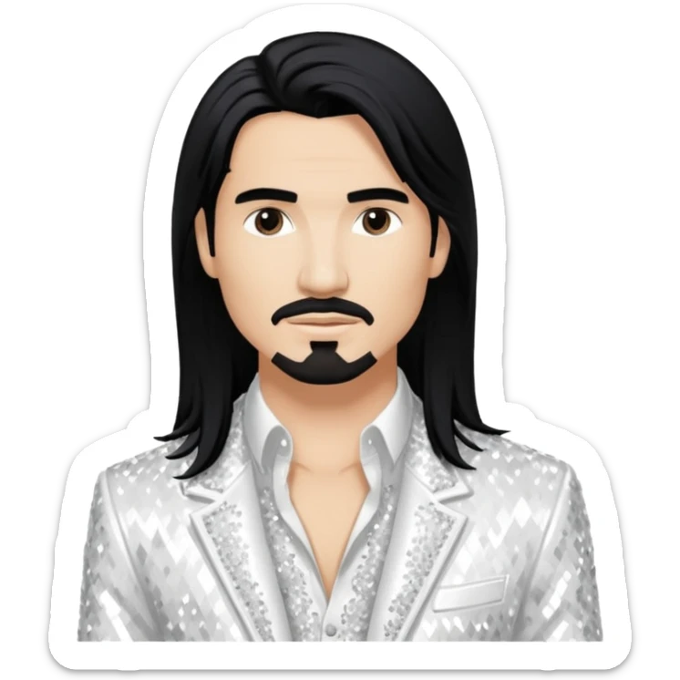 Kevin Richardson from Backstreet Boys with long black hair, white sequin outfit sticker