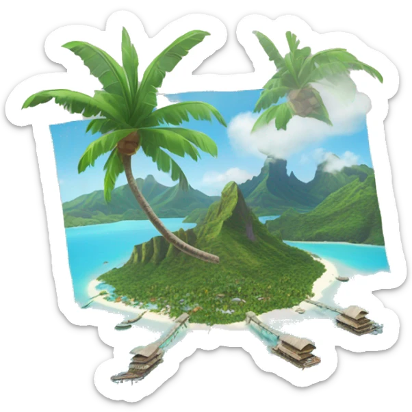 The island of Bora Bora located in French Polynesia in emoji style with the view of the whole archipelago sticker