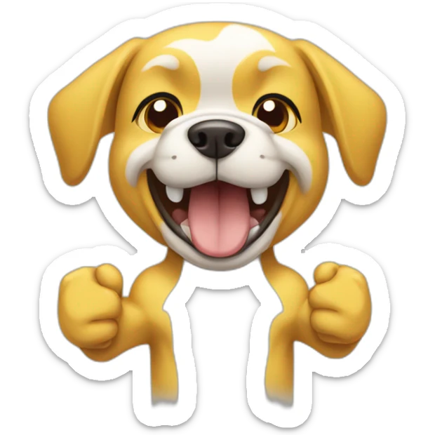 yellow and white dog with muscles and thumbs up showing the whole body sticker