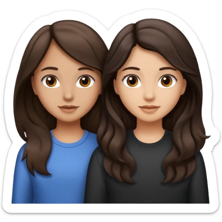 Longer wavy hair for one and straight for the other both dark brown hair. Light skin tone sticker