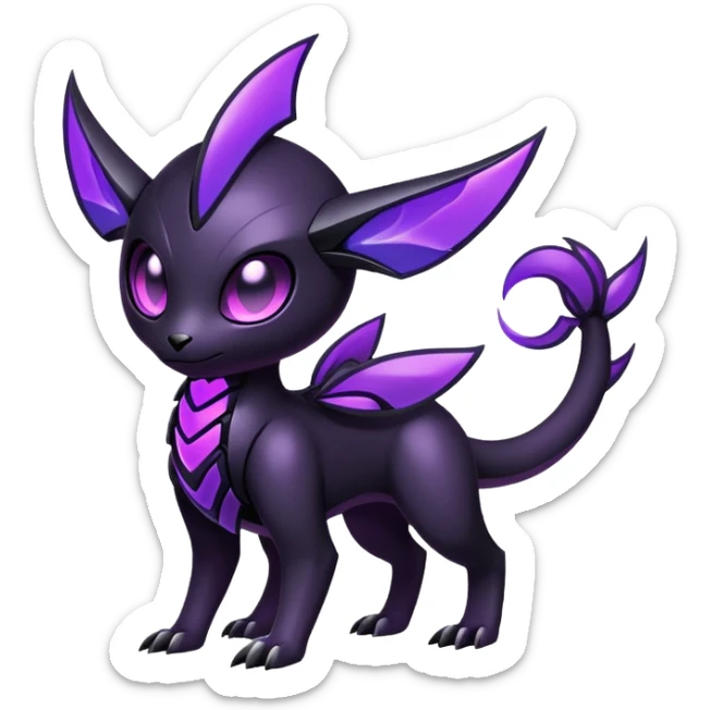 Modern futuristic black dark fakemon-creature with purple accents sticker
