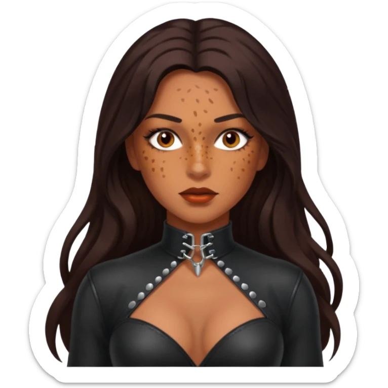 Tan skin with freckles, long dark hair, hazel eyes Dominatrix  sticker