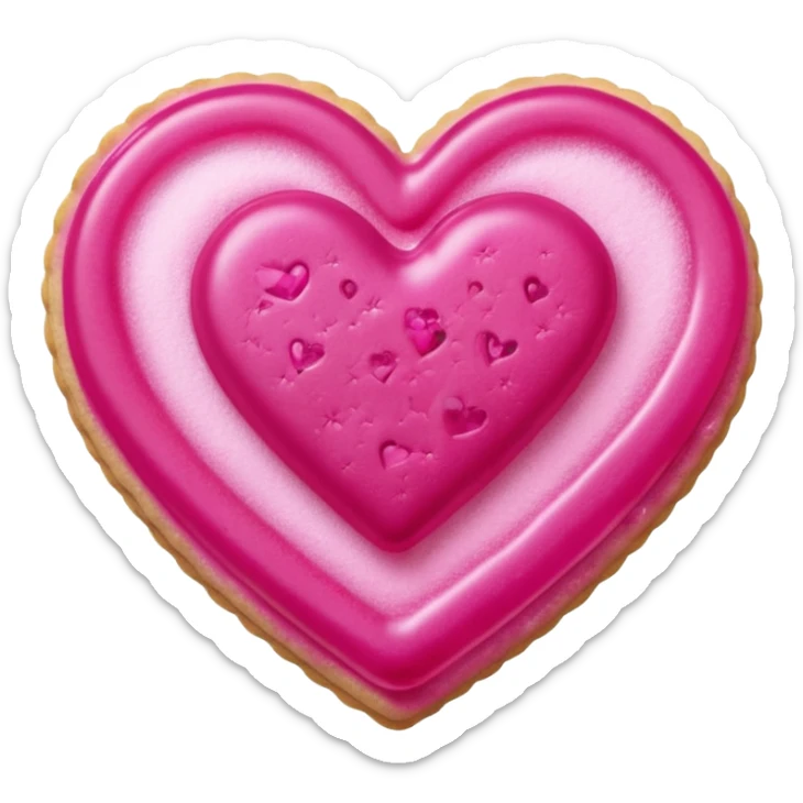 Realistic shortbread cookie in the shape of a heart with Fuchsia color jelly middle filling and sprinkled powder sugar on top. sticker