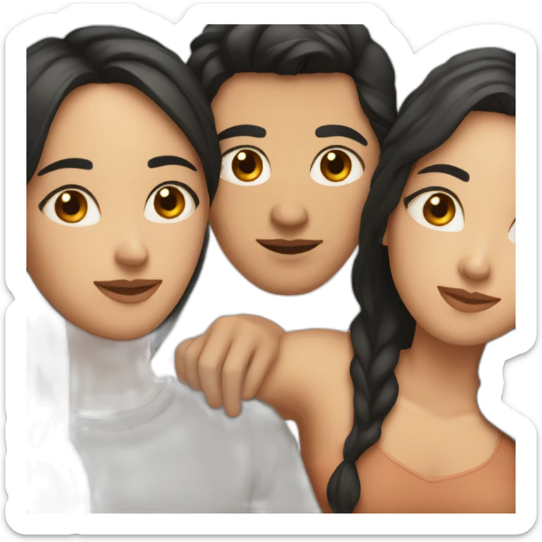 couple of woman with black hair and man with brown hair in love sticker