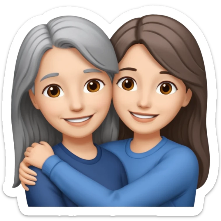 2 Frauen, die sich umarmen, davon 1 grauhaarig, 1 braunhaarig, lange Haare sticker