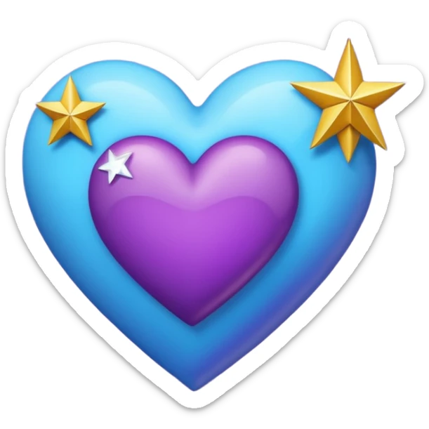 Créame un corazón con color azul y morado y dentro una estrella y una luna sticker