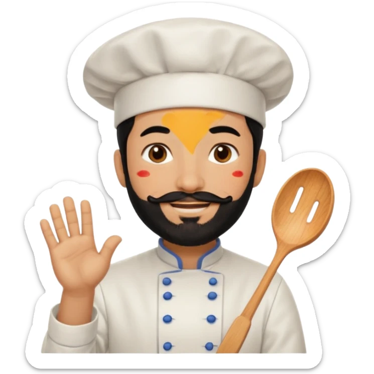 CHEF CON PELO NEGRO Y BARBA NEGRA, OJOS MARRON OSCURO. SONRIE Y TIENE MARCAS DE BESOS sticker