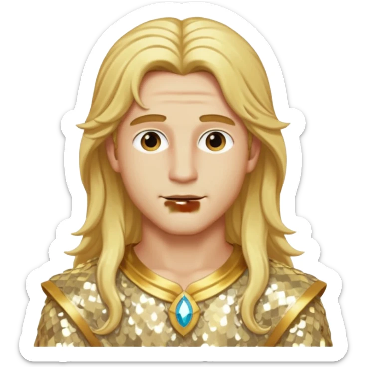Adonis, God of Beauty with long golden blonde hair, cream sequin outfit sticker