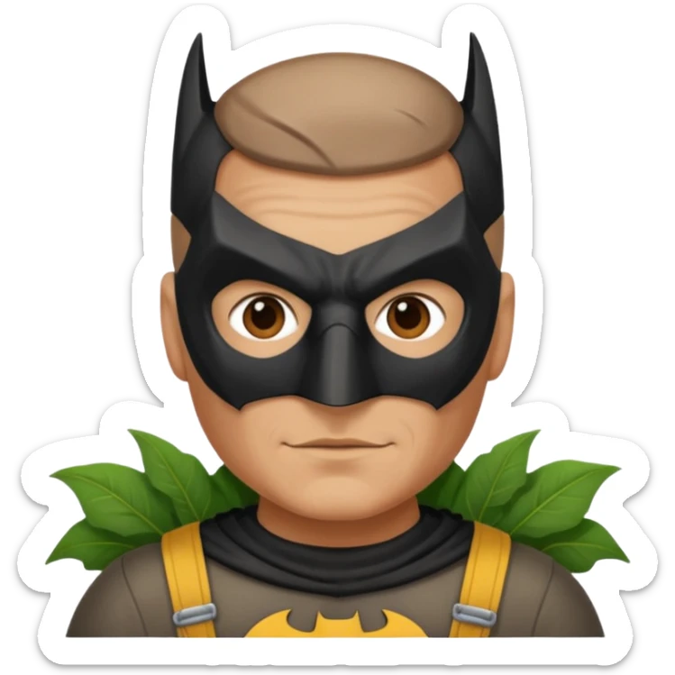 gardener with tanned skind and batman mask brown eyes and buzzcut sticker