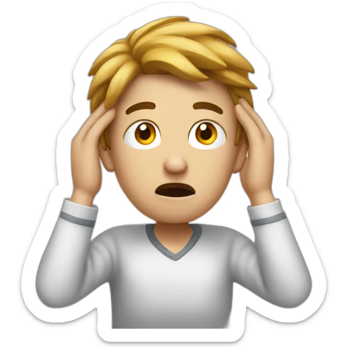 Realistic emoji of a stressed person with hands holding their head. sticker