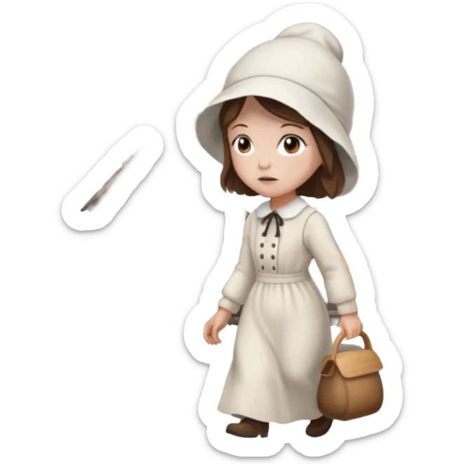 handmaids tale style woman burning house down walking away from house. shes wearing the nun hands maid tale hat cant see her face with brown hair  sticker