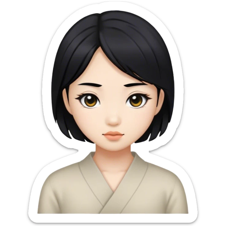asian girl with fair skin and layered black hair plus black eyes sticker