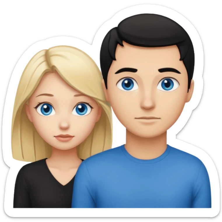 Pretty blonde girl with blue eyes bent over and guy with black hair standing behind her sticker