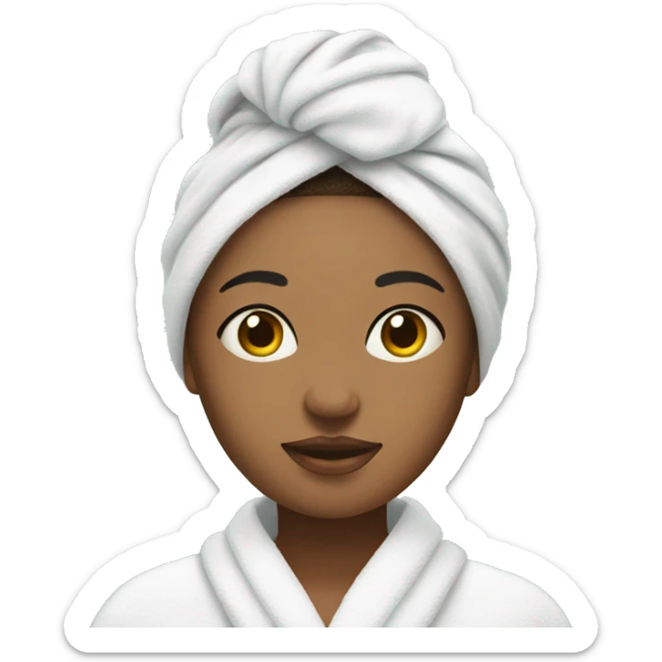 Girl with towel on head and skincare mask on face with robe on sticker