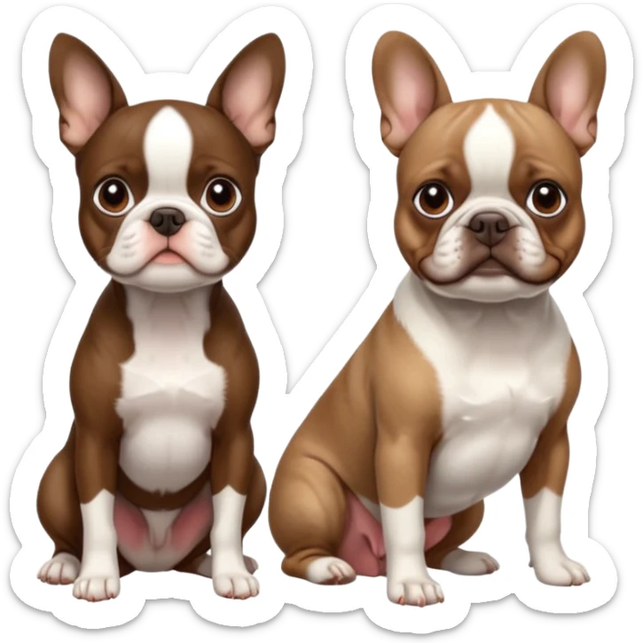 Skinny brown colored Boston terrier and pure white colored French bulldog sticker