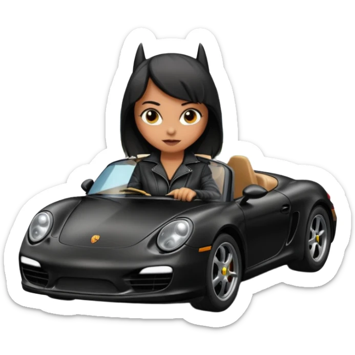 Bat Girl driving her satin-black 56 Porsche spider too fast in the country despite the rainy conditions  sticker