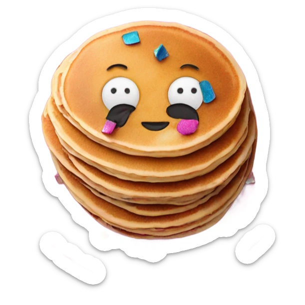 Emoji pancakes on a pink plate. The pancakes are covered in colourful confetti sticker