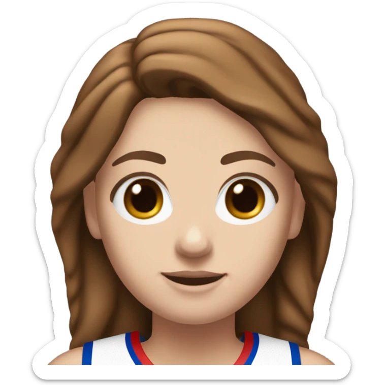 white girl with blue eyes and brown hair in a 76er jersey sticker